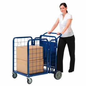 Global Industrial 242026 Global Industrial™ Fold-A-Way Stock Cart w/2 Shelves, 750 lb. Cap, 38"L x 28"W x 39"H, Blue image.