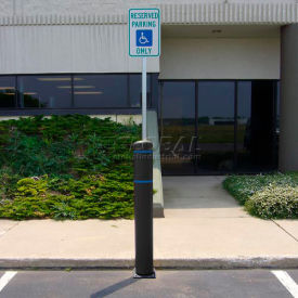 52""H FlexBollard™ with 8H Sign Post - Asphalt Installation - Black Cover/Blue Tapes