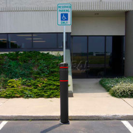 52""H FlexBollard™ with 8H Sign Post - Concrete Installation - Black Cover/Red Tapes