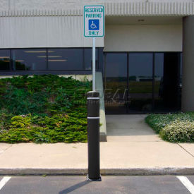 52""H FlexBollard™ with 8H Sign Post - Concrete Installation - Black Cover/White Tapes