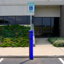 52""H FlexBollard™ with 8H Sign Post - Asphalt Installation - Blue Cover/Black Tapes