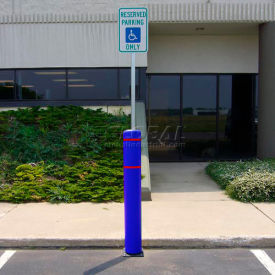 52""H FlexBollard™ with 8H Sign Post - Asphalt Installation - Blue Cover/Red Tapes