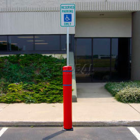 52""H FlexBollard™ with 8H Sign Post - Asphalt Installation - Red Cover/Blue Tapes
