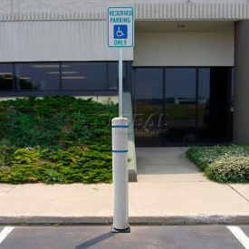 52""H FlexBollard™ with 8H Sign Post - Asphalt Installation - White Cover/Blue Tapes