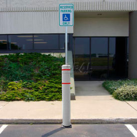 52""H FlexBollard™ with 8H Sign Post - Asphalt Installation - White Cover/Red Tapes