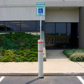 52""H FlexBollard™ with 8H Sign Post - Natural Ground Installation - White Cover/Red Tapes