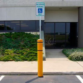 52""H FlexBollard™ with 8H Sign Post - Asphalt Installation - Yellow Cover/Black Tapes