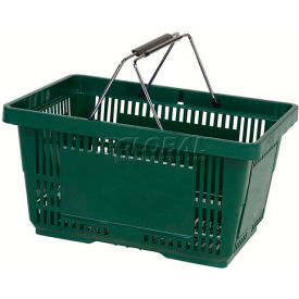 Versacart Systems, Inc. 206-28L-WH-DGN-12 VersaCart ® Green Plastic Shopping Basket 28 Liter With Black Plastic Grips Wire Handle image.