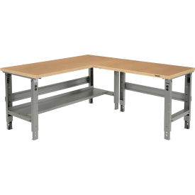 Global Industrial 493732GY Global Industrial™ L-Shaped Workbench, 72 x 78", Adjustable Height, Shop Top Square Edge image.