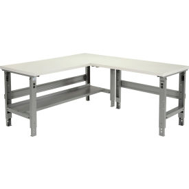 Global Industrial 493733GY Global Industrial™ L-Shaped Workbench, 72 x 78", Adjustable Height, Laminate Square Edge image.