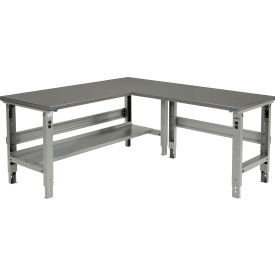 Global Industrial 493735GY Global Industrial™ L-Shaped Workbench, 72 x 78", Adjustable Height, Steel Square Edge image.