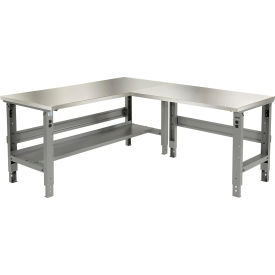 Global Industrial 493736GY Global Industrial™ L-Shaped Adjustable Height Workbench, Stainless Steel Square Edge, 72"Wx78"D image.