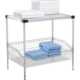 Global Industrial 493799 Nexel® 2 Shelf, Chrome Basket Wire Shelving Unit, Solid Top Shelf, 36"W x 24"D x 34"H image.