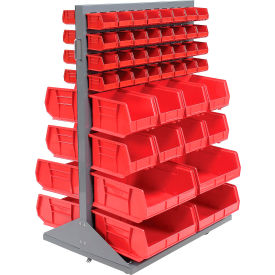 Global Industrial 500164RD Global Industrial™ Mobile Double Sided Floor Rack - 88 Red Stacking Bins 36 x 54 image.
