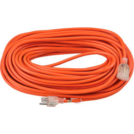 Global Industrial 500795 Global Industrial™ 100 Ft. Outdoor Extension Cord w/ Lighted Plug, 16/3 Ga, 10A, Orange image.