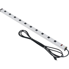 Global Industrial 500888A Global Industrial™ Aluminum Power Strip W/ 10 Outlets & 15 Long Cord, Silver image.