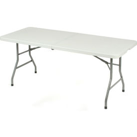 Global Industrial 506801 Interion® Fold-In-Half Plastic Table, 30" x 72", White image.