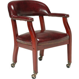 Boss Office Products B9545-BY Boss Conference Chair with Arms and Casters - Vinyl - Burgundy image.