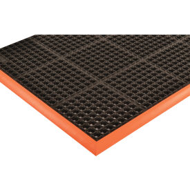 NoTrax® Safety Stance® Drainage Mat Border 7/8" Thick 3-5/16' x 3-5/16' Black/Orange