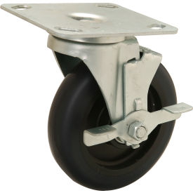 Global Industrial 585353 Global Industrial™ Medium Duty 5" Polyurethane Swivel Plate Caster with Brake - 250 Lb. Cap. image.