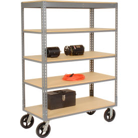 Global Industrial 983116 Global Industrial™ Boltless Shelf Truck, 5 Shelves, Rubber Casters, 60"L x 24"W x 68"H, Gray image.