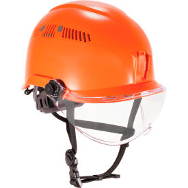 Ergodyne Skullerz 8975V Class C Safety Helmet with Visor Kit, Anti-Fog Clear Lens, Orange