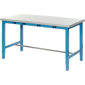 Global Industrial 606993BBLA Global Industrial™ 60 x 36 Adjustable Height Workbench - Power Apron, ESD Square Edge Blue image.