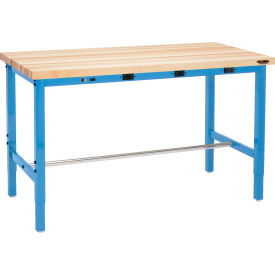 Global Industrial 249187BBLA Global Industrial™ 60 x 24 Adjustable Height Workbench - Power Apron, Maple Square Edge Blue image.