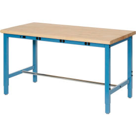 Global Industrial 48 x 36 Adjustable Height Workbench - Power Apron, Maple Safety Edge Blue