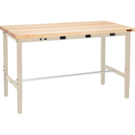 Global Industrial 606982BTNA Global Industrial™ 48 x 30 Adjustable Height Workbench - Power Apron, Maple Square Edge Tan image.