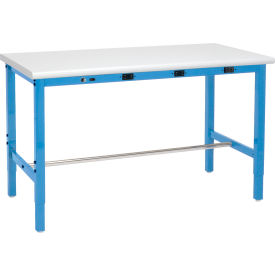 Global Industrial 606998BBLA Global Industrial™ 48 x 30 Adjustable Height Workbench - Power Apron, Plastic Safety Edge Blue image.