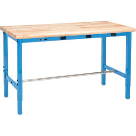 Global Industrial 607004BBLA Global Industrial™ 48 x 30 Adjustable Height Workbench - Power Apron, Maple Safety Edge Blue image.