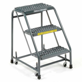 Ballymore Co Inc 318G Grip 16"W 3 Step Steel Rolling Ladder 10"D Top Step - 318G image.