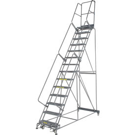 Grip 24""W 14 Step Steel Rolling Ladder 14""D Top Step - FS144014G