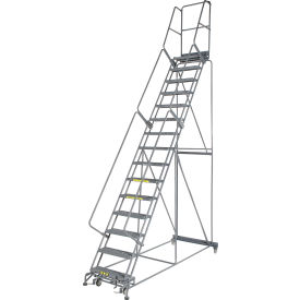 Ballymore Co Inc FS154014G Grip 24"W 15 Step Steel Rolling Ladder 14"D Top Step - FS154014G image.