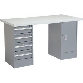 Global Industrial&#153; 72 x 30 Pedestal Workbench 4 Drawers & 1 Cabinet Laminate Square Edge Gray