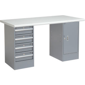 Global Industrial&#153; 72 x 30 Pedestal Workbench 4 Drawers & 1 Cabinet Laminate Safety Edge Gray