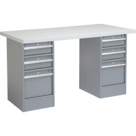 Global Industrial&#153; 72 x 30 Pedestal Workbench - 6 Drawers Plastic Laminate Square Edge - Gray