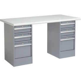 Global Industrial&#153; 60 x 30 Pedestal Workbench - 6 Drawers Plastic Laminate Safety Edge - Gray