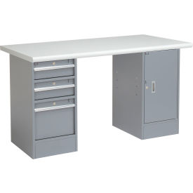 Global Industrial&#153; 72 x 30 Pedestal Workbench 3 Drawers & 1 Cabinet Laminate Safety Edge Gray