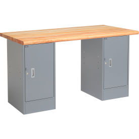 Global Industrial&#153; 72 x 30 Pedestal Workbench - 2 Cabinets Maple Block Safety Edge - Gray