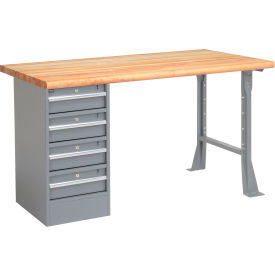 Global Industrial&#153; 60 x 30 Pedestal Workbench - 4 Drawers Maple Block Safety Edge - Gray
