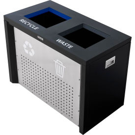 Global Industrial™ Two-Stream Recycling & Trash Station 72 Gallon Black