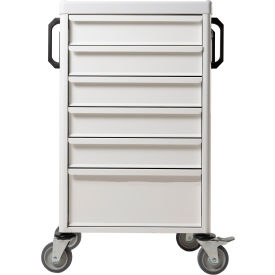 Medication Cart with 6 Drawers and Metal Dividers, White view 2