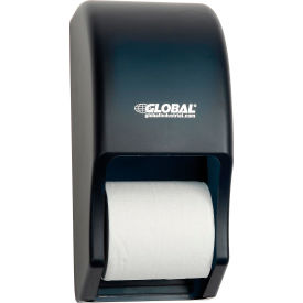 Global Industrial 640934 Global Industrial™ Plastic Standard Double Toilet Tissue Dispenser, Two 5-1/4" Rolls, Gray image.