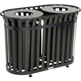 Global Industrial 641431BK Global Industrial™ Outdoor Slatted Steel Trash Can With Flat Lid, 72 Gallon, Black image.