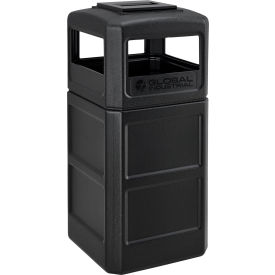 Global Industrial 641540BK Global Industrial™ Square Plastic Waste Receptacle With Ashtray Lid, 42 Gallon, Black image.