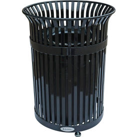 Global Industrial 641629BK Global Industrial™ Outdoor Heavy-Duty Slatted Steel Trash Can, 36 Gallon, 39"H, Black image.