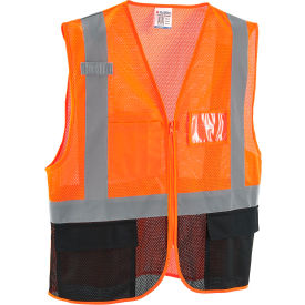 Global Industrial™ Class 2 Hi-Vis Safety Vest 3 Pockets Mesh Orange/Black L/XL