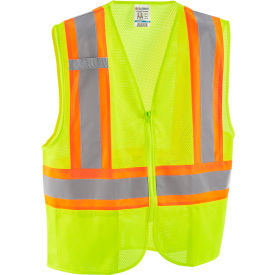 Global Industrial™ Class 2 Hi-Vis Safety Vest 2 Pockets Two-Tone Mesh Lime L/XL